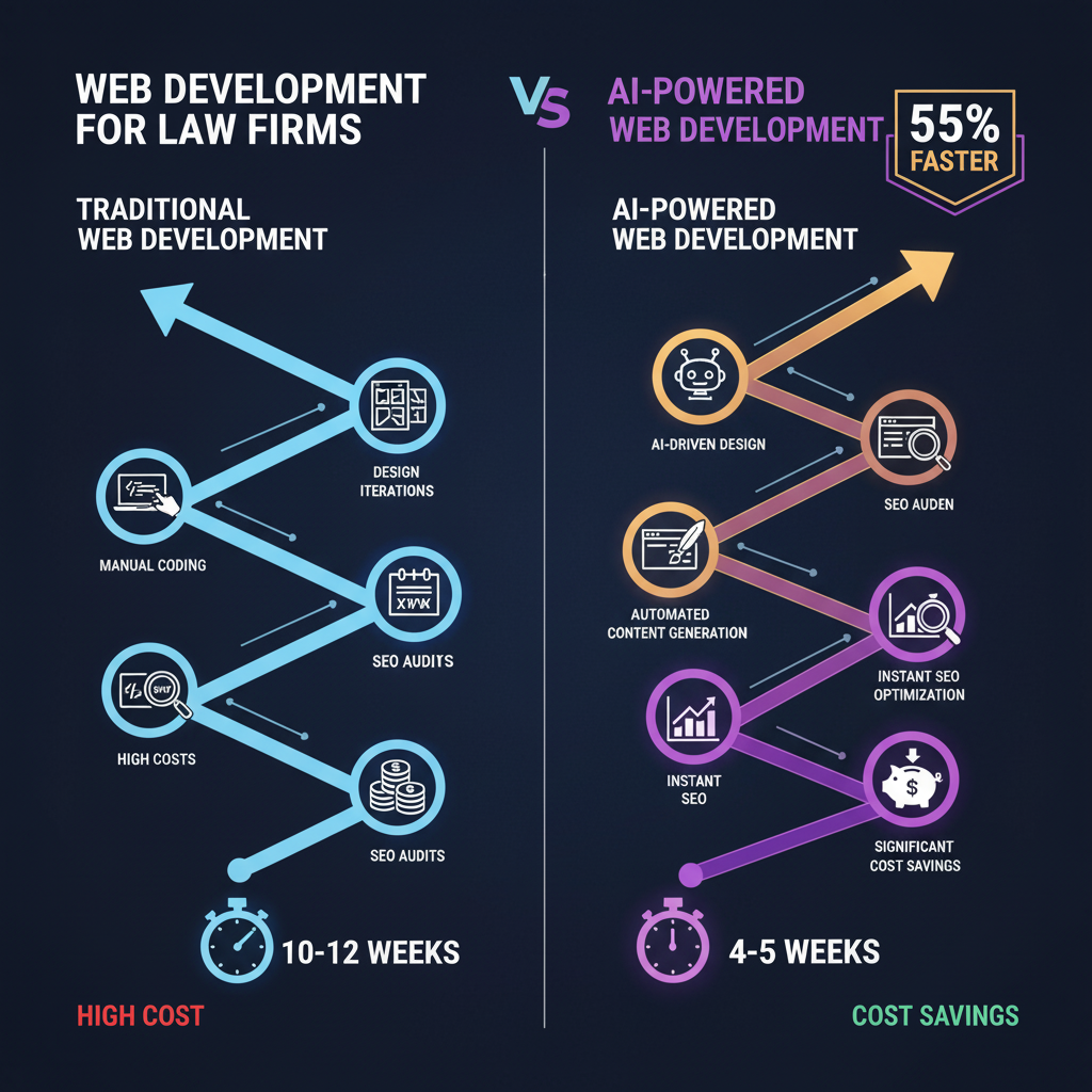 Key insights: AI Propels Law Firm Web Development: 55% Faster, Smarter Online Presence